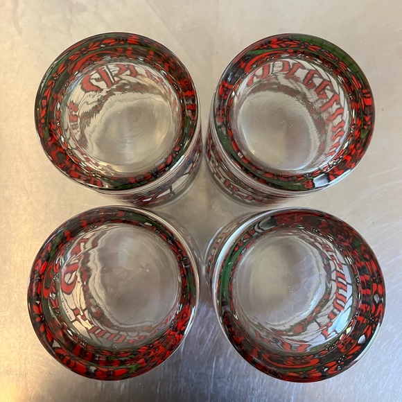 4 VTG 1970s Cera Houze Seasons Greetings Glasses Tumblers Stained Glass Gold Rim - Picture 3 of 6